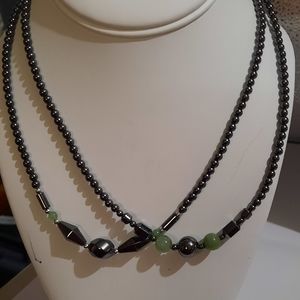 Hematite and Green Aventurine Necklace set of two